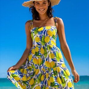 Kenny Flowers amalfi resort Blue and Yellow Lemon Print Mini Dress